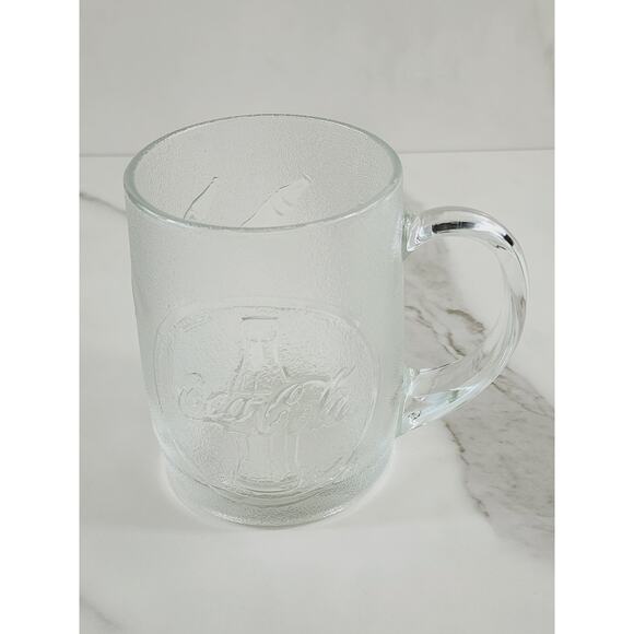 Coca Cola Frosted Glass Coffee Mug Embossed Logo 12oz Tea Cup 4" Drinkware USA - Picture 1 of 16